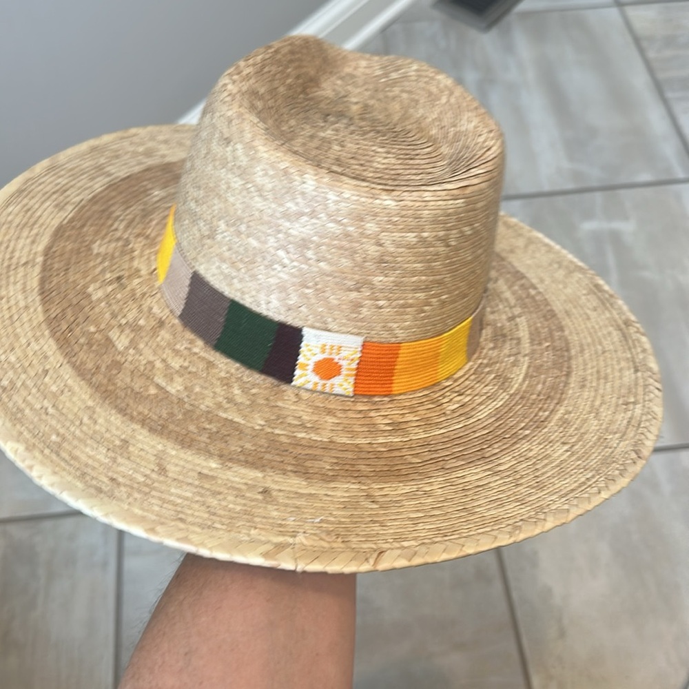 Sunshine Tienda Wide-Brim Straw Sun Hat with Colorblock Band - Natural - Picture 5 of 10